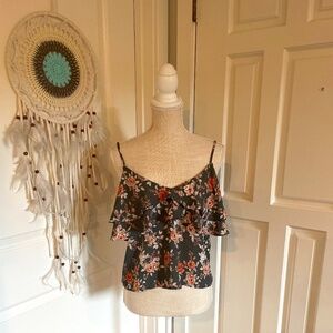Forever 21 Off-Shoulder Floral Ruffle Crop Top with Adjustable Straps – Size S